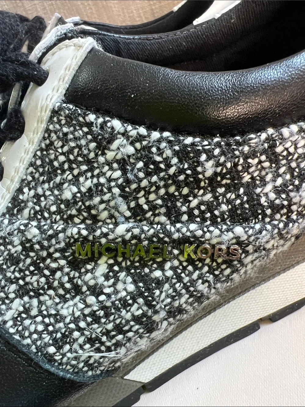 Michael Kors Black and White Tweed Casual Sneakers - Picture 3 of 6